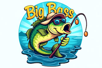 design outstanding big bass fishing mascot logo for you in 12 hours