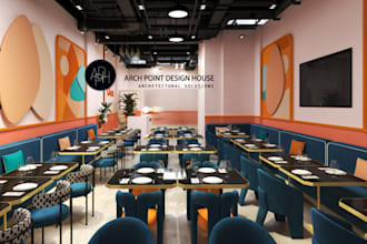 render 3d coffee shop,pop up interior, modern restaurant, cgi cafe,bar furniture