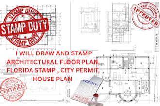 draw and stamp architectural floor plan, florida stamp, city permit, house plan