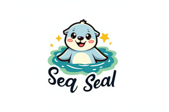 design sea seal mascot  logo with express deliver