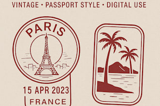 design a custom travel stamp or vintage passport stamp