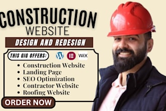 design construction, roofing, hvac, handyman, plumbing website on wix, wordpress
