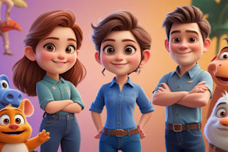 design 3d cute character, mascot, animal cartoon character ai disney pixar style