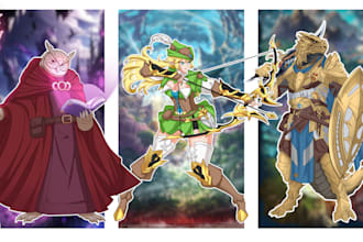 draw dnd character art illustration, fantasy design or dnd party
