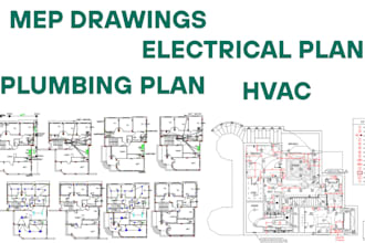 draw architectural mep drawing, hvac, plumbing plan, electrical plan