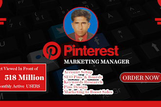 be your pinterest manager for SEO, marketing, pins and boards setup