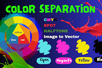do professional color separation for screen sprinting, halftones, spot,cmyk