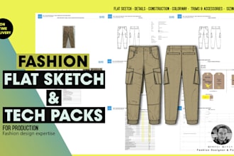 create tech packs and flat sketches for fashion and apparel design