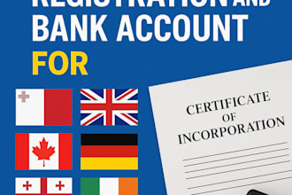 do company, vat registration and bank account for malta, cyprus, uk, canada,eu