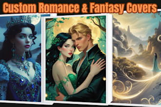 create a romance book cover illustration, ebook cover, or fantasy design