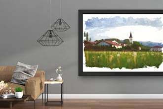 create digital watercolor house portrait pencil sketch
