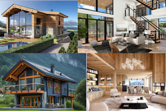 design 3d realistic motel, 3d summer house, bamboo house, chalet an studio room