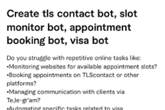 develop vfs visa appointment, booker bot to check and auto book slot with alert