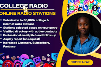 play your song on 10k college radio and 20k online radio stations worldwide