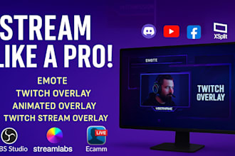 create a premium animated stream overlay, twitch streaming overlay and emote