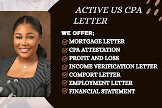 build a US CPA profit loss, financial statement, CPA letter