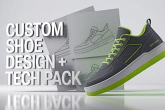 make detail shoe tech pack, design heels and men shoes, 3d shoes footwear design
