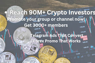 telegram ads to 90m crypto token and forex investors, telegram promotion