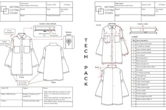 do fashion technical drawings, complete tech pack designs