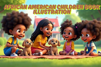 do 3d african american children story book illustration, children book covers