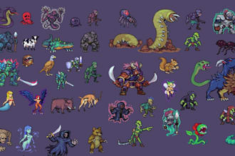 create pixel art character animation monsters sprite sheets video game art asset