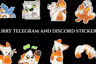 draw a set of furry telegram stickers, nsfw stickers, discord animated stickers