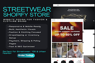 design streetwear shopify store for y2k streetwear fashion clothing brand