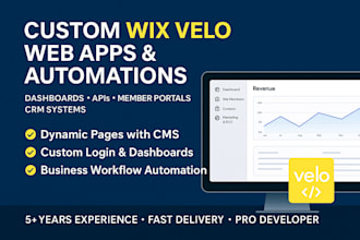 build custom wix velo web apps, dashboards, and automation systems