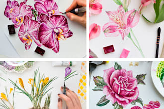 draw by hand flowers watercolor