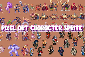 create pixel art character, sprite sheet, game animation, fakemon, map, tileset