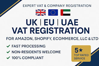 vat registration, vat return, company registration for UK, eu, USA, uae seller