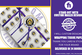 design wrapping tissue paper, thank you cards, and stickers in 24 hours