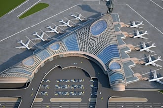 create 3d airport interior design, hangar, and virtual renovation staging
