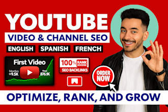 do youtube video SEO, video promotion, english, spanish, french channel manager