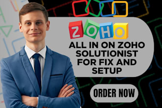 setup zoho CRM dashboard, zoho inventory, zoho sites, zoho book, zoho commerce