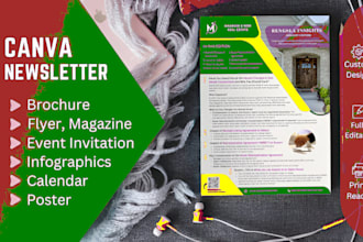 design flyer, poster postcard, newsletter, reports, logo, certificates in canva