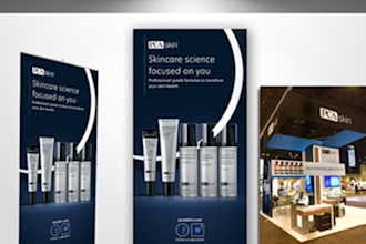 design trade show booth, roll up banner, backdrop, and exhibition stand or tent