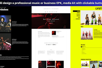 design a professional music, business epk, media kit with clickable button