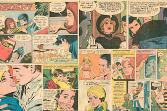 draw vintage comic page illustration nsfw retro vintage comic book, pop art book