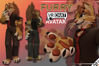 create furry vrchart avatar or fursona with dps nsfw toggle face rigging and vrm