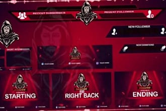 design unique twitch overlays panels logo and 2d 3d animated