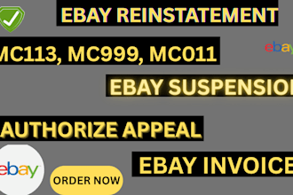 reopen suspended ebay account and remove mc113, mc999 and mc011 suspension