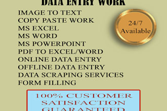 do data entry, convert pdf to word, pdf to excel, data collection, typing job