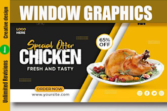 make creative and trendy shopfront, window graphics, storefront and billboard