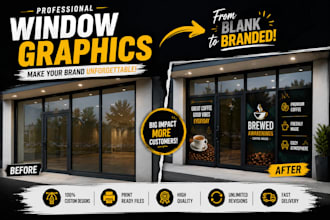 make creative and trendy shopfront, window graphics, storefront and billboard