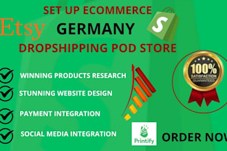upload printify winning products for germany pod shopify store etsy store set up