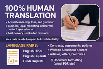 manual translation between english, hindi, and gujarati