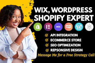 design responsive wix, wordpress, and shopify website, seo and api integration