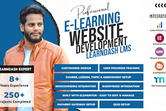 create an elearning wordpress website with learndash, buddyboss, memberpress