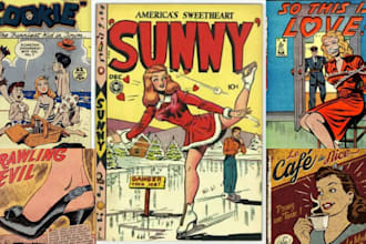 draw retro comic page, vintage poster, pop art, halftone or cover art